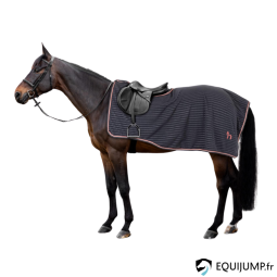 Couvre-reins Polaire Pour Cheval - Taille L (145 Cm) Bleu - Découpe Selle, Ornement Arrière, Fermeture Velcro - Pour échauffement Ou Protection